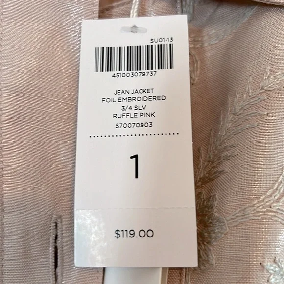 Chico’s Blush Pink Embroidered Linen Jacket Size One - Picture 7 of 7